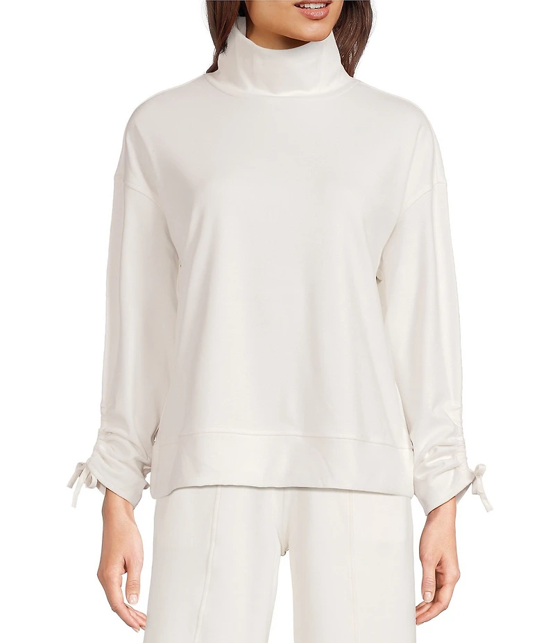 Kinesis Velour Knit Funnel Neck Long Adjustable Sleeve Coordinating Pullover