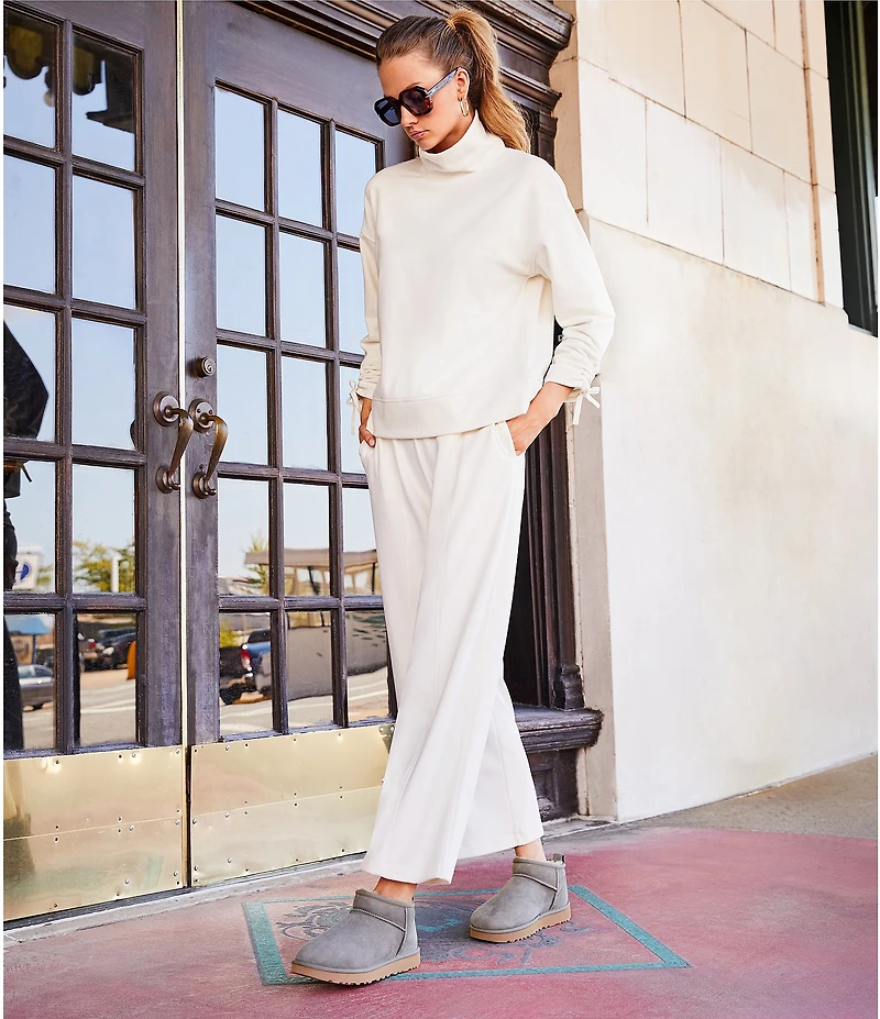 Kinesis Velour Knit Funnel Neck Long Adjustable Sleeve Coordinating Pullover