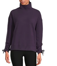 Kinesis Velour Knit Funnel Neck Long Adjustable Sleeve Coordinating Pullover