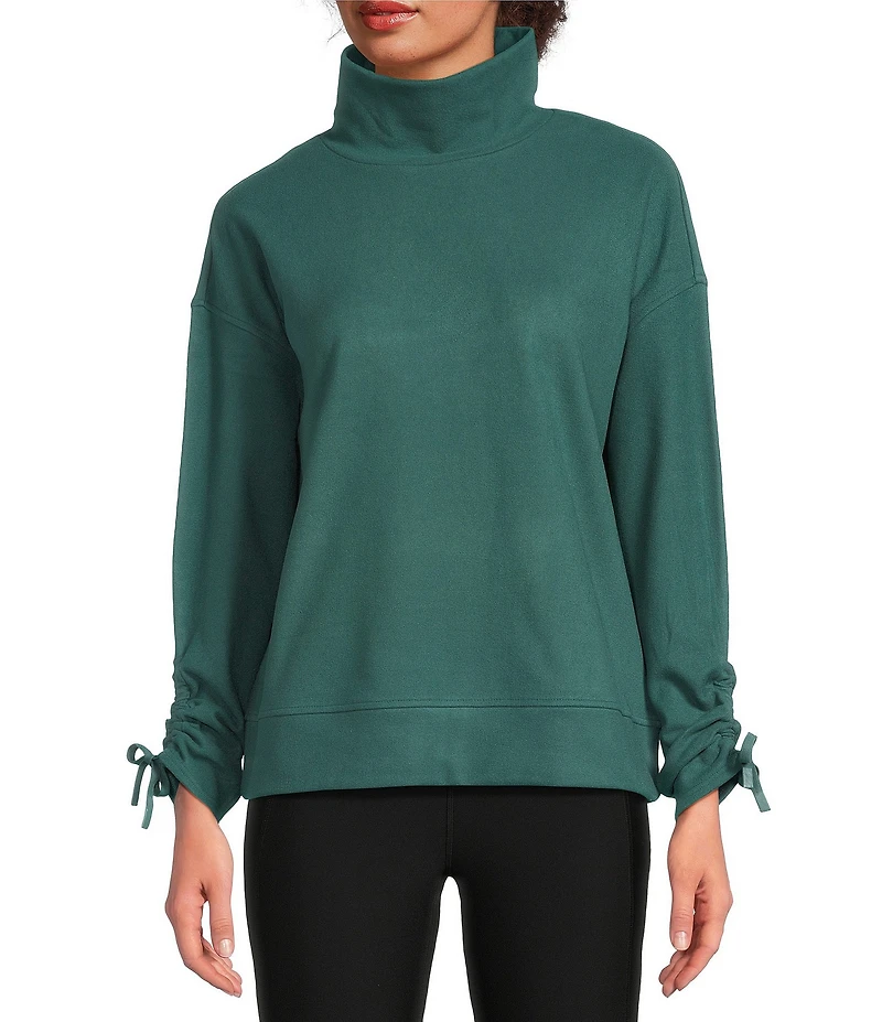 Kinesis Velour Knit Funnel Neck Long Adjustable Sleeve Coordinating Pullover