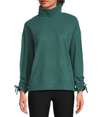 Kinesis Velour Knit Funnel Neck Long Adjustable Sleeve Coordinating Pullover