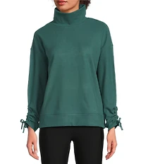 Kinesis Velour Knit Funnel Neck Long Adjustable Sleeve Coordinating Pullover