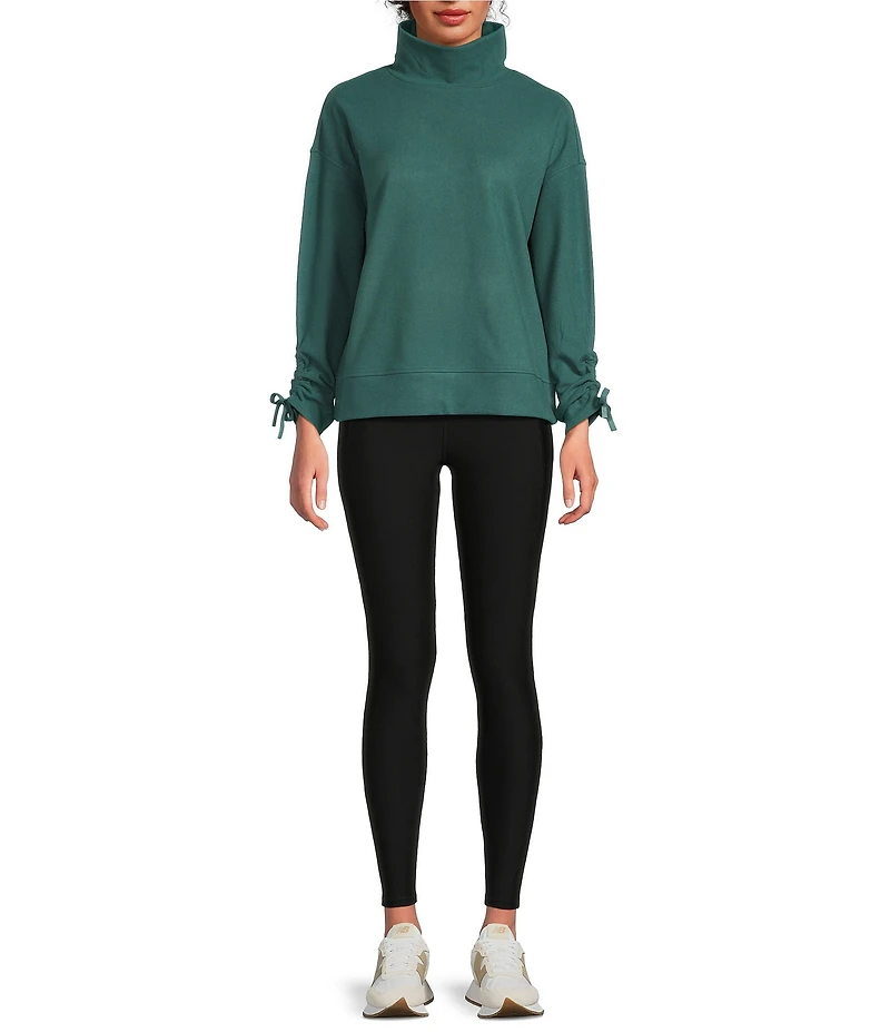 Kinesis Velour Knit Funnel Neck Long Adjustable Sleeve Coordinating Pullover