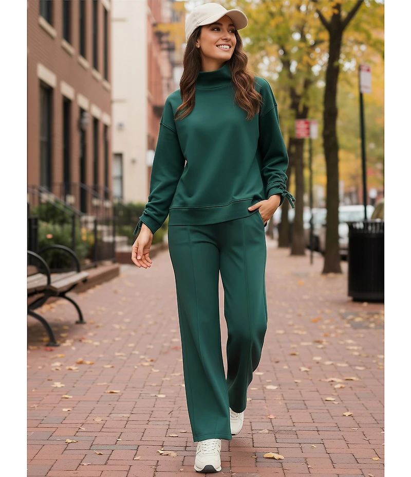 Kinesis Velour Knit Funnel Neck Long Adjustable Sleeve Coordinating Pullover