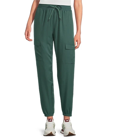 Kinesis Woven Elastic Cinched Cuff Ribbed Waistband Flap Pocket Ankle Joggers