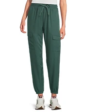 Kinesis Woven Elastic Cinched Cuff Ribbed Waistband Flap Pocket Ankle Joggers