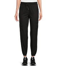 Kinesis Woven Elastic Cinched Cuff Ribbed Waistband Flap Pocket Ankle Joggers
