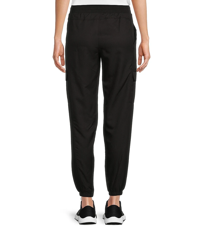 Kinesis Woven Elastic Cinched Cuff Ribbed Waistband Flap Pocket Ankle Joggers