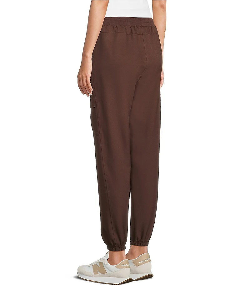 Kinesis Woven Elastic Cinched Cuff Ribbed Waistband Flap Pocket Ankle Joggers