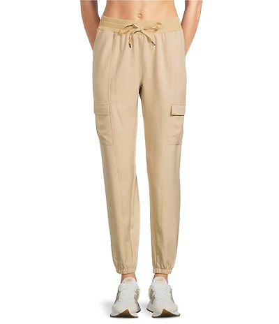 Kinesis Woven Elastic Cinched Cuff Ribbed Waistband Flap Pocket Ankle Joggers