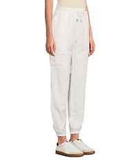 Kinesis Woven Elastic Cinched Cuff Ribbed Waistband Flap Pocket Ankle Joggers