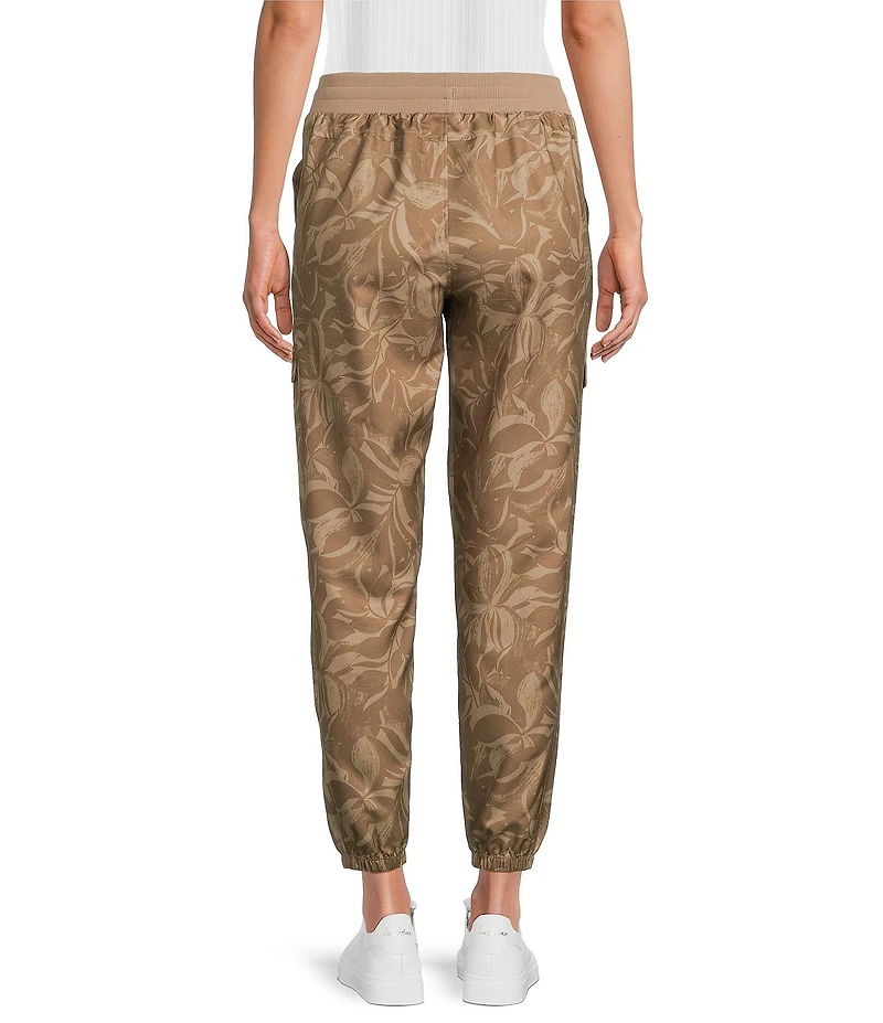 Kinesis Printed Woven Elastic Cinched Cuff Ribbed Waistband Flap Pocket Ankle Joggers