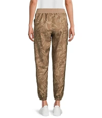 Kinesis Printed Woven Elastic Cinched Cuff Ribbed Waistband Flap Pocket Ankle Joggers