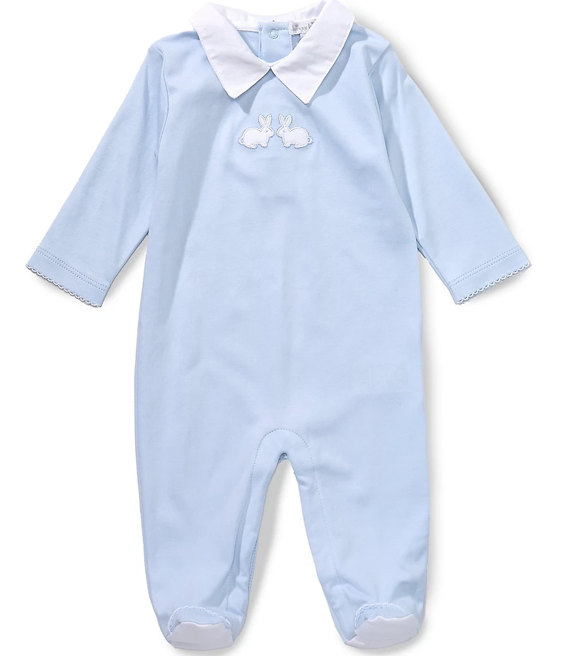 Kissy Kissy Baby Boy Pima Cotton Polo Collar Pique Twin Bunnies Footie