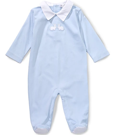 Kissy Kissy Baby Boy Pima Cotton Polo Collar Pique Twin Bunnies Footie