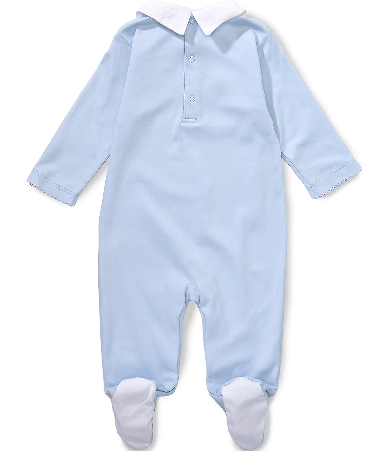 Kissy Kissy Baby Boy Pima Cotton Polo Collar Pique Twin Bunnies Footie