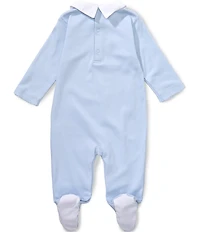 Kissy Kissy Baby Boy Pima Cotton Polo Collar Pique Twin Bunnies Footie