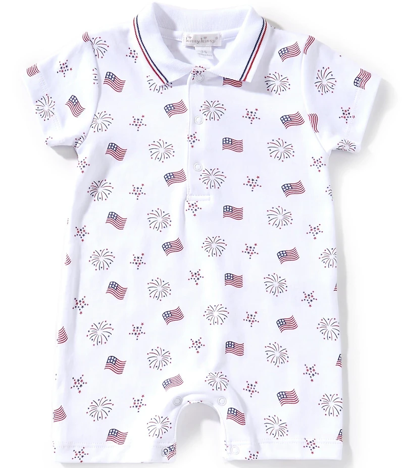 Kissy Kissy Baby Boys Short Sleeve Bold Stripes & Bright Stars Printed Shortall