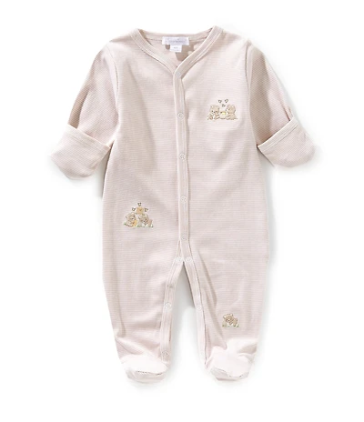 Kissy Kissy Baby Boys Long Sleeve Striped/Bear Cub-Applique Footed Coverall