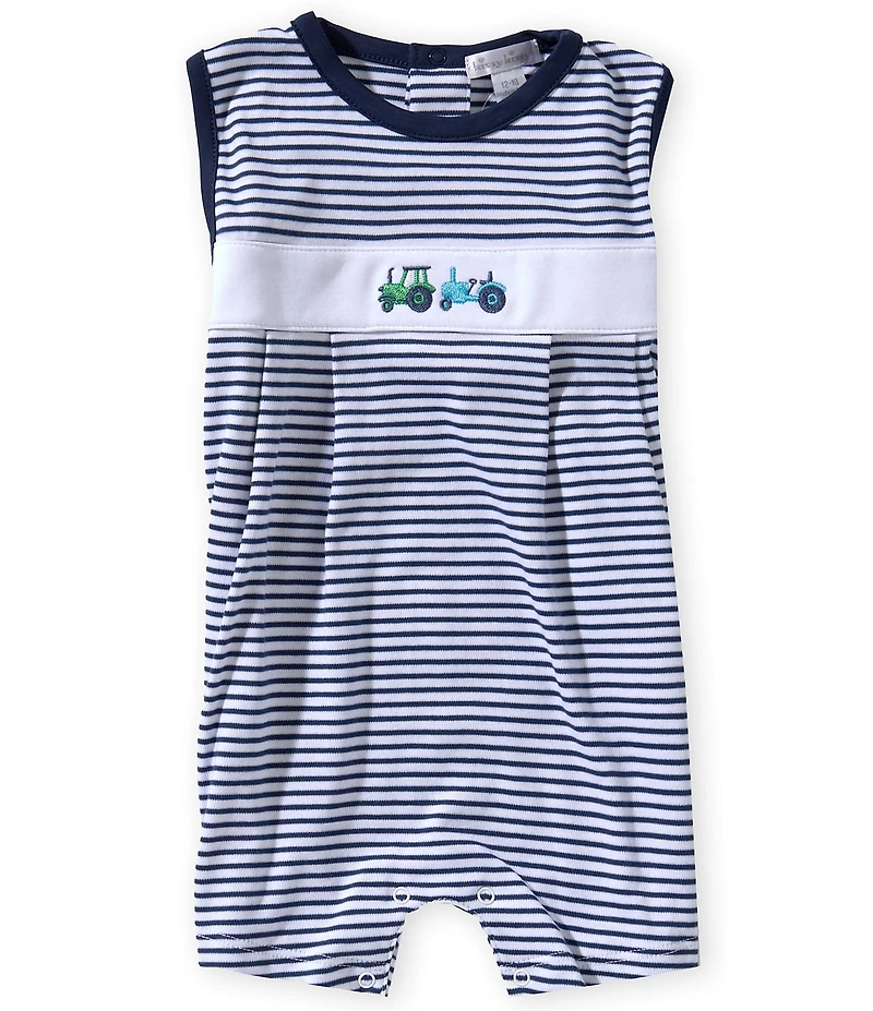Kissy Kissy Baby Boys Sleeveless Striped/Tractor Appliqued Shortall