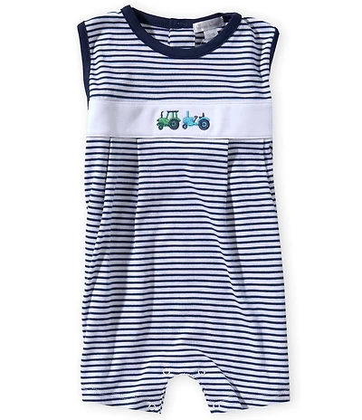 Kissy Kissy Baby Boys Sleeveless Striped/Tractor Appliqued Shortall