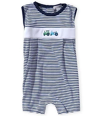 Kissy Kissy Baby Boys Sleeveless Striped/Tractor Appliqued Shortall