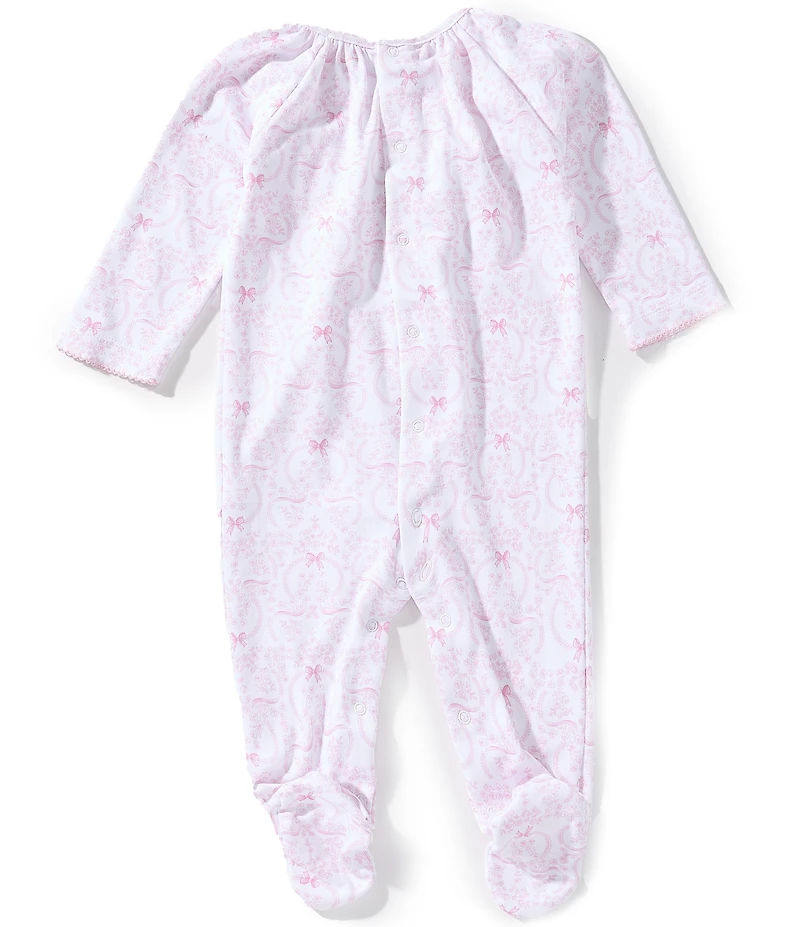 Kissy Kissy Baby Girls Smocked Delicate Blooming Bow Print Pima Cotton Footie