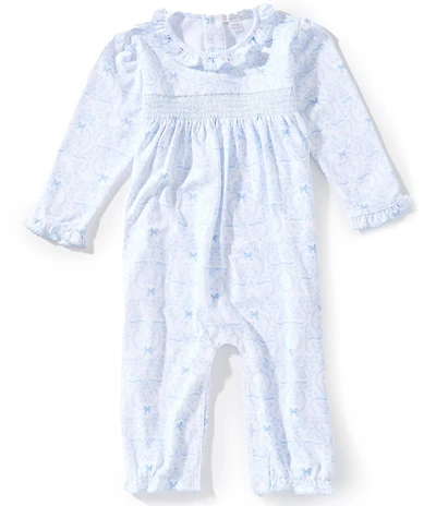 Kissy Kissy Baby Girls Smocked Delicate Blooming Bow Print Pima Cotton Playsuit
