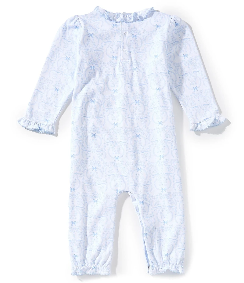 Kissy Kissy Baby Girls Smocked Delicate Blooming Bow Print Pima Cotton Playsuit