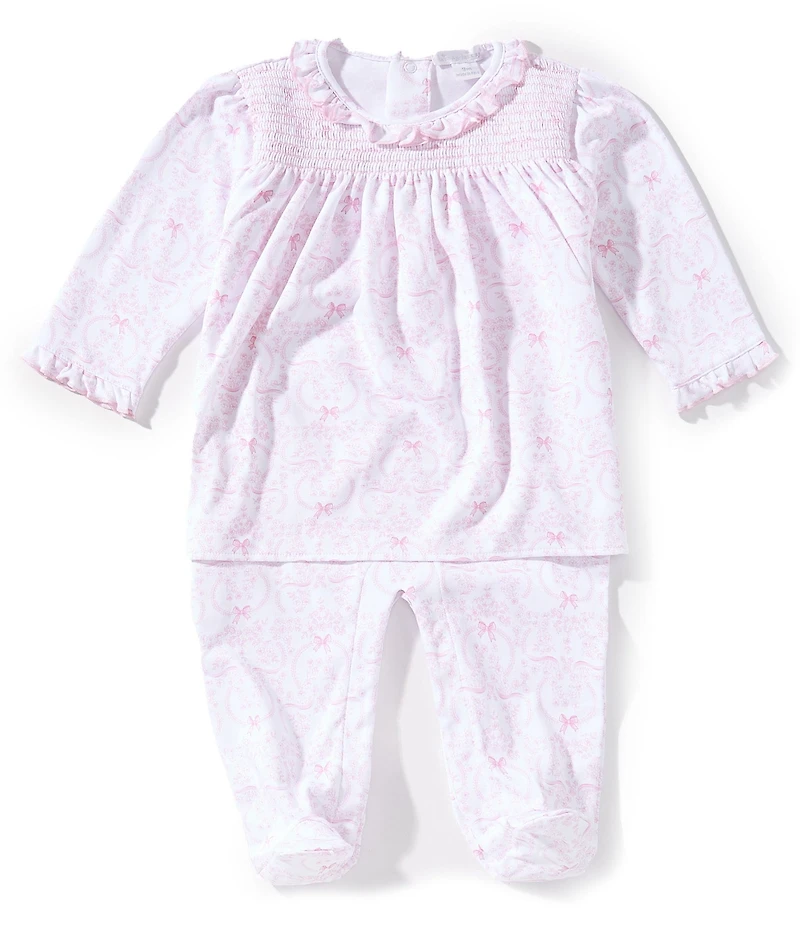 Kissy Kissy Baby Girls Smocked Delicate Blooming Bow Print Pima Cotton Footie Dress