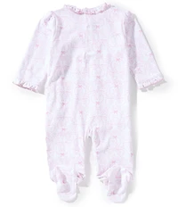 Kissy Kissy Baby Girls Smocked Delicate Blooming Bow Print Pima Cotton Footie Dress