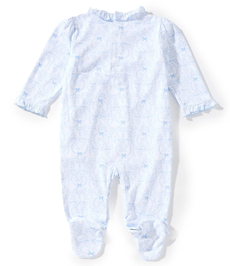 Kissy Kissy Baby Girls Smocked Delicate Blooming Bow Print Pima Cotton Footie Dress