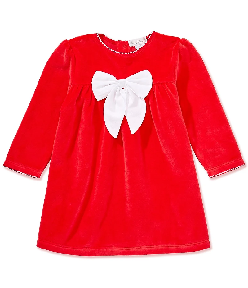 Kissy Kissy Baby Girls Long-Sleeve Bow-Accented Velour Empire-Waist Dress