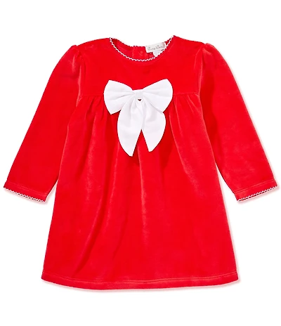 Kissy Kissy Baby Girls Long-Sleeve Bow-Accented Velour Empire-Waist Dress