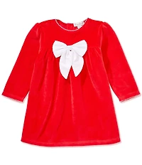 Kissy Kissy Baby Girls Long-Sleeve Bow-Accented Velour Empire-Waist Dress