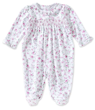 Kissy Kissy Baby Girls Pima Cotton Long Sleeve Smocked Victorian Roses Print Footed Coverall