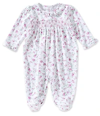 Kissy Kissy Baby Girls Pima Cotton Long Sleeve Smocked Victorian Roses Print Footed Coverall