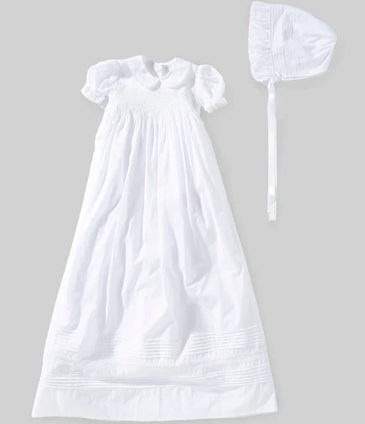 Kissy Kissy Baby Girls Pima Cotton Short Sleeve New Silene Christening Gown & Hat Set