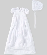 Kissy Kissy Baby Girls Pima Cotton Short Sleeve New Silene Christening Gown & Hat Set