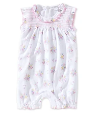 Kissy Kissy Baby Girls Pima Cotton Sleeveless Smocked Pastel Gardens Print Bubble Romper
