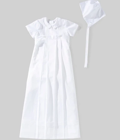 Kissy Kissy Baby Girls Short Sleeve Pima Cotton Graham Christening Convertible Gown & Hat Set