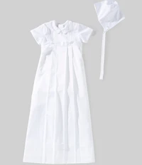 Kissy Kissy Baby Girls Short Sleeve Pima Cotton Graham Christening Convertible Gown & Hat Set