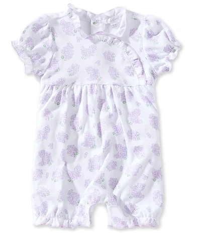 Kissy Kissy Baby Girls Short Sleeve Pima Cotton Lilac Floral Love Print Bubble Romper