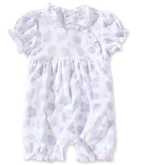 Kissy Kissy Baby Girls Short Sleeve Pima Cotton Lilac Floral Love Print Bubble Romper
