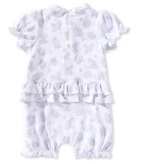 Kissy Kissy Baby Girls Short Sleeve Pima Cotton Lilac Floral Love Print Bubble Romper