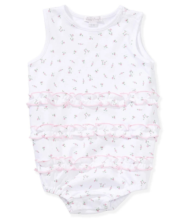 Kissy Kissy Baby Girls Sleevless Pima Cotton Garden Roses Ruffles Bubble Romper