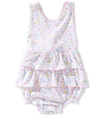 Kissy Kissy Baby Girls Pima Cotton Floral Print Sleeveless Gardens Ruffle Bubble