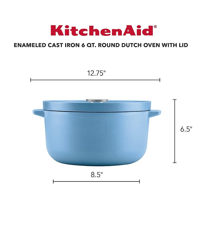 Kitchenaid 6-Quart Round Enameled Cast Iron Dutch Oven with Stainless Steel Knob