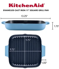 Kitchenaid Enameled Cast Iron Square Grill and Roasting Pan, 11-Inch