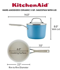 KitchenAid Hard Anodized Ceramic Nonstick Cookware Sauce Pan, 3-Quart